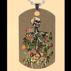Stylish Titanium Steel Dog Tag Necklace, Colored  Skeleton Pattern